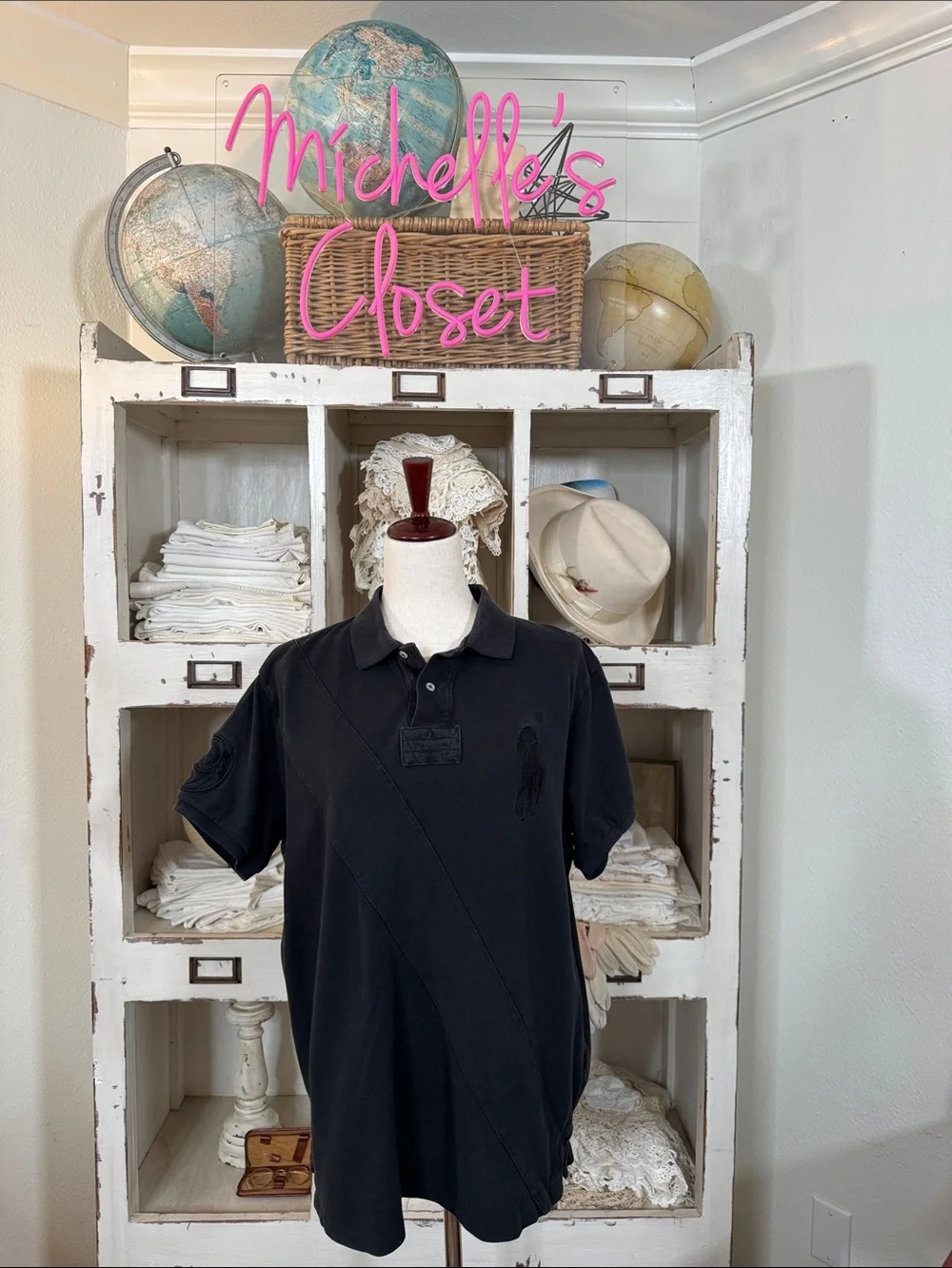 Ralph Lauren Black Polo Shirt with Subtle Tonal Logo